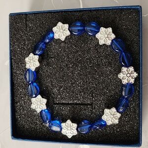 Blue and Silver Snowflake Beaded Bracelet